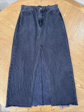 Denim Forum Black Washed Denim Maxi Skirt with Front Slit